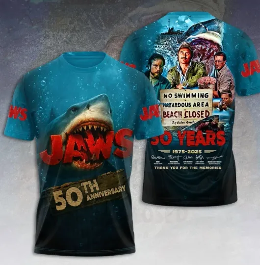 Discover Jaws 50th Anniversary Signatures 3D T-Shirt Unisex