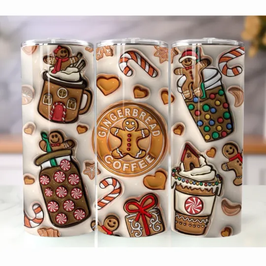 Discover Gingerbread Coffee Holiday 20oz Stainless Steel Tumbler Christmas Cozy Drink Cup