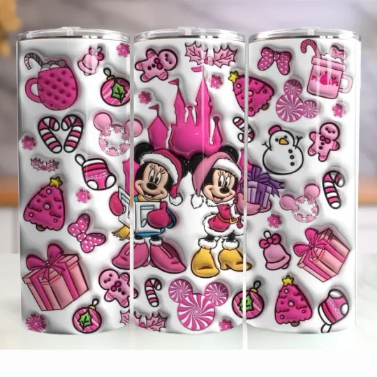 Discover Pink Festive Cartoon Couple 20oz Stainless Steel Tumbler Cute Christmas Cup