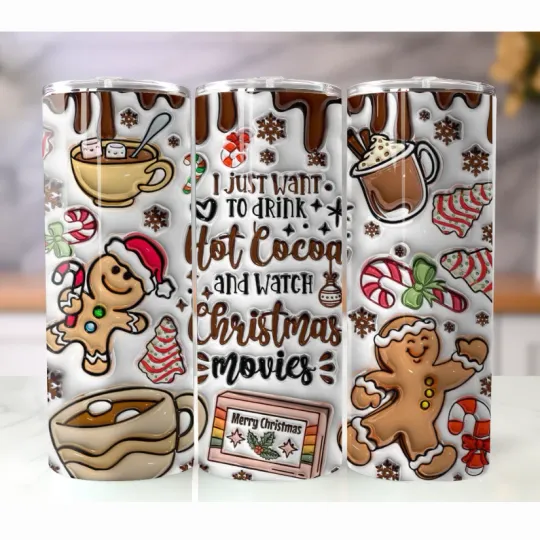 Discover Cozy Hot Cocoa & Holiday Movie Night 20oz Stainless Steel Tumbler Christmas Cup