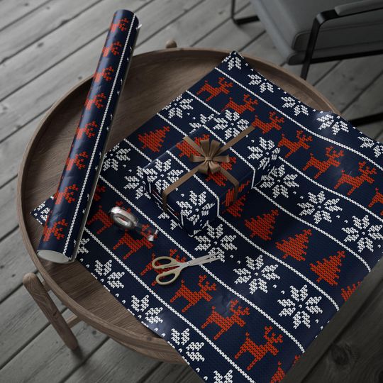 Discover Ugly Christmas Sweater Wrapping Paper, Chicago Sports Team Colors Gift Wrap, Holiday Gift Wrap, Festive Wrapping Paper, Sports Fan