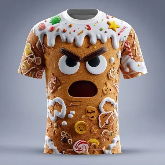 Discover Christmas Men's 3D Gingerbread Vacation Party Street 3D T-Shirt Unisex