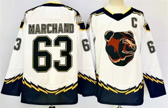 Discover Custom Men's #63 Marchand White 2024-25 With C Patch Retro Stitched Jersey S-6XL