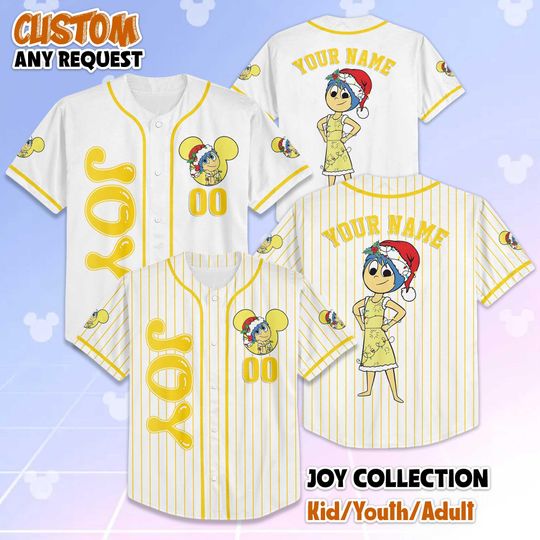 Discover Personalized Joy Christmas Baseball Jersey, Custom Disney Pixar Joy Jersey Shirt, Cartoon Outfit, Disney Birthday Gift