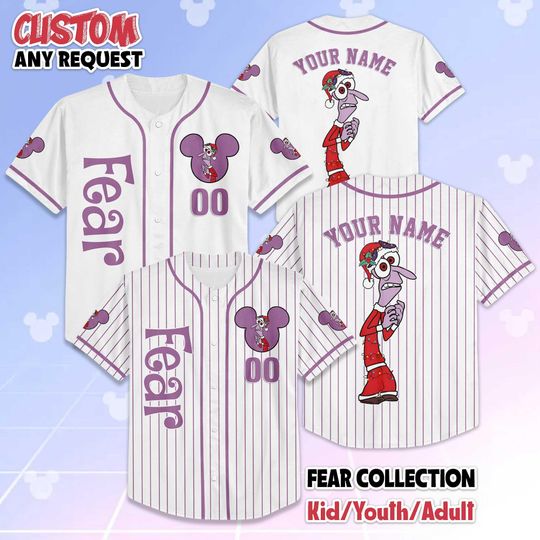 Discover Custom Fear Christmas Baseball Jersey, Disney Inside Out Shirt, Matching Disney Trip Outfit, Funny Xmas Gift for Fans