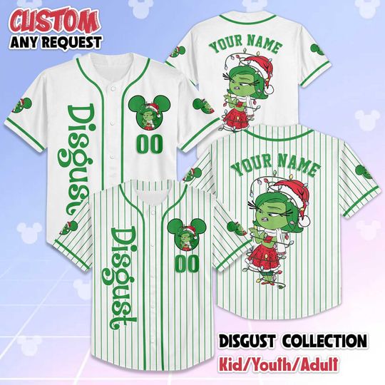 Discover Custom Disgust Christmas Jersey, Personalized Disney Inside Out Jersey, Kids Birthday Jersey, Santa Claus Christmas shirt