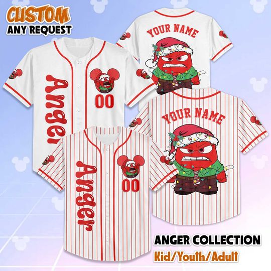 Discover Personalized Anger Baseball Jersey, Custom Disney Inside Out Shirt, Matching Disney Trip Outfit, Funny Xmas Gift for Fans