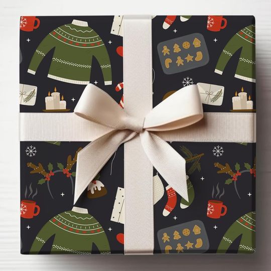 Discover Men's Christmas Wrapping Paper, Christmas Sweater Gift Wrap, Classic Holiday Gift Wrapping, Christmas Gift, Gifts for Dad, Husband