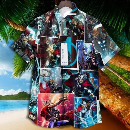 Discover Thor Super Hero Marvel Comics Tropical Aloha Hawaiian Shirt, Unisex Adult, Size