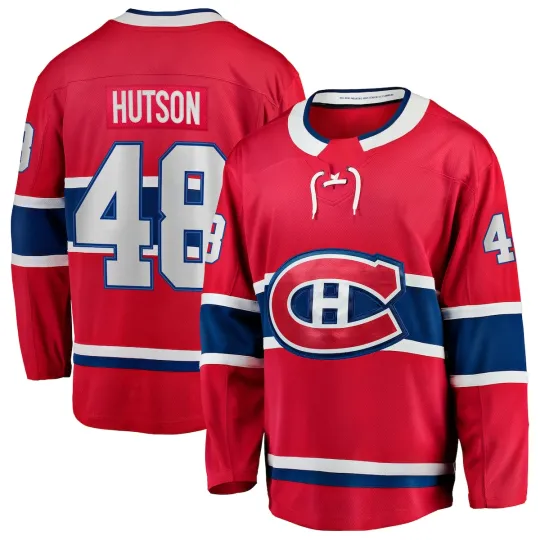 Discover Men's #48 Hutson Red Home Breakaway 2024-25 Stitched Hockey Jersey Sz XS-6XL