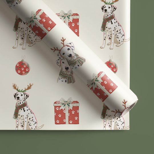 Discover Dalmatian Christmas Wrapping Paper, Dog Gift Wrap Roll, Holiday Wrapping Paper for Pet Lovers, Spot Print Christmas Gift Wrap