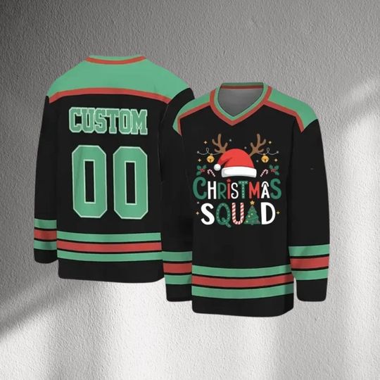 Discover Custom Christmas Squad Hockey Jersey, Personalized Name Number Holiday Team Shirt