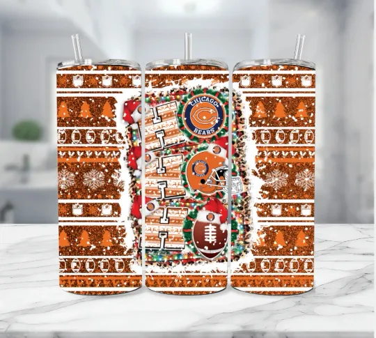 Discover Chicago Bears Christmas Multicolor Stainless Steel football Football Tumbler - 20 Oz