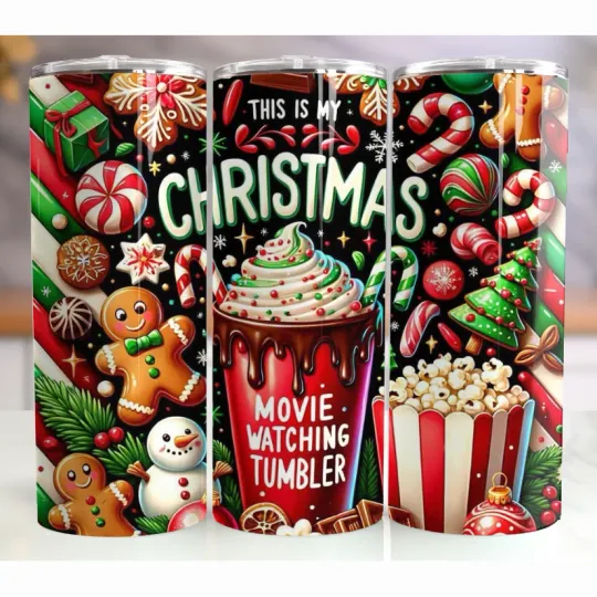 Discover Festive Movie Watching 20oz Stainless Steel Tumbler Cozy Christmas Holiday Cup
