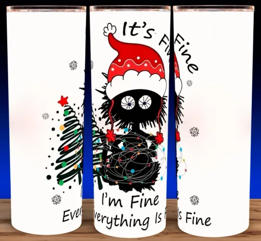 Christmas Funny Cat Im Fine Everything is Fine Cup Mug Tumbler 20oz