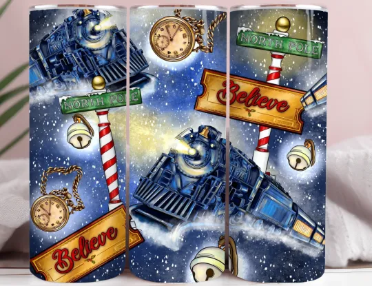 Discover North Pole Winter Train 20oz Stainless Steel Tumbler Holiday Polar Express Cup