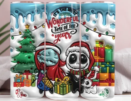 Discover Spooky Holiday Couple 20oz Stainless Steel Tumbler Cute Christmas Cartoon Cup