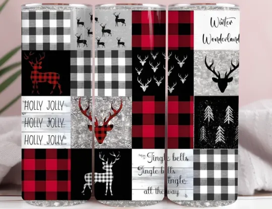 Discover Holly Jolly Plaid Reindeer 20oz Stainless Steel Tumbler Christmas Holiday Cup