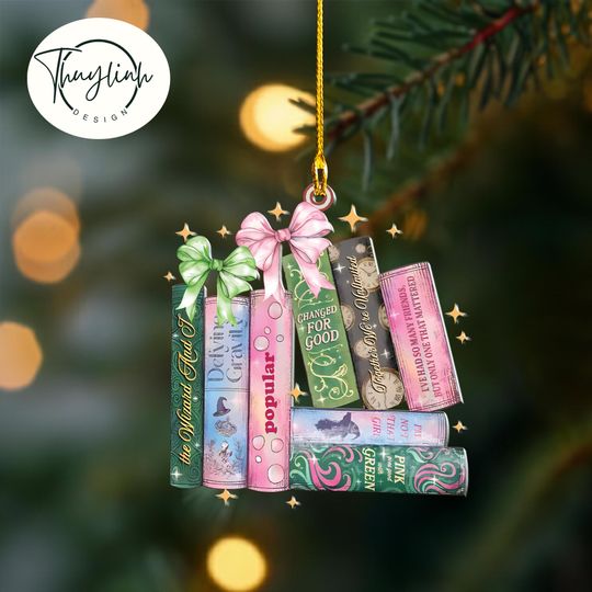 Discover Wicked Bookshelf Ornament, Changed For Good Musical Tee, Broadway Witch Christmas Gift, Emerald City Pink and Green Book Lover Gift