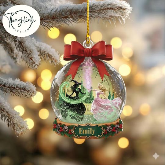 Personalized Name Wicked Shape Ornament 2025, Elphaba and Glinda Christmas Ornament, Wicked The Musical Gift, Emerald City Fantasy Ornament