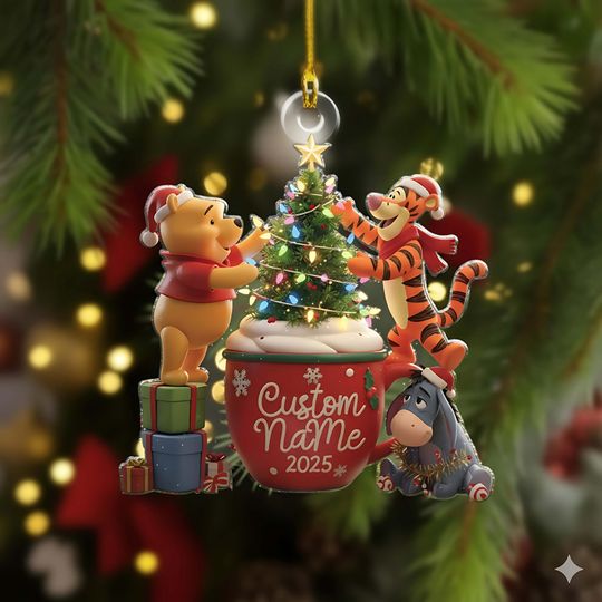 Discover Personalized Disney Pooh and Friends  Christmas Ornament, Custom Disney Head Ornament, Family Vacation Keepsake, Disneyland Trip 2025 Decor