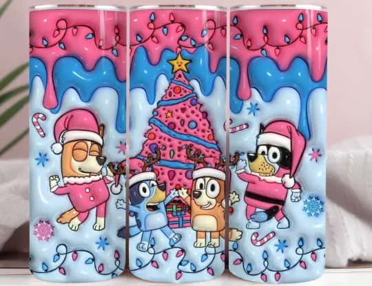 Discover Blue Puppy Holiday Fun 20oz Stainless Steel Tumbler Cute Christmas Cartoon Cup