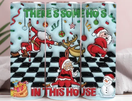 Discover There’s Some Hos in This House 20oz Tumbler Funny Santa Holiday Gift Cup