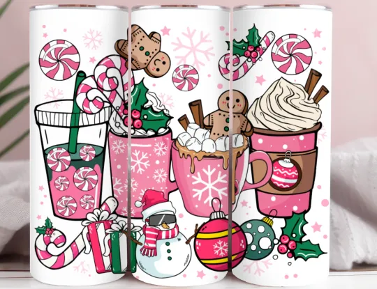 Discover Pink Holiday Drink 20oz Stainless Steel Tumbler Cute Christmas Cozy Gift Cup
