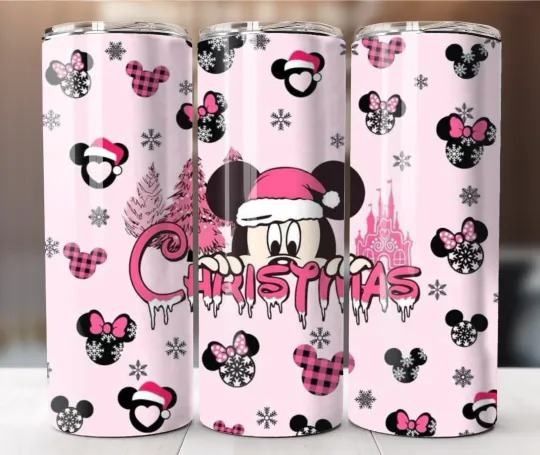Discover Pink Polka Bow Mouse Christmas 20oz Tumbler Cute Holiday Winter Cheer Cup