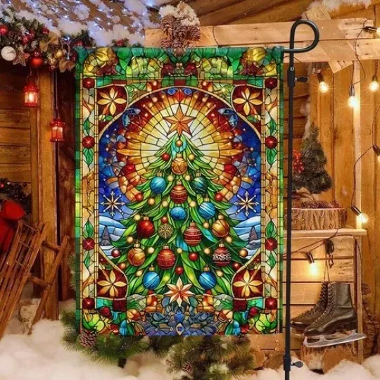 Discover Stained Glass Christmas Tree Flag Graden Flag Christmas Gift Holiday