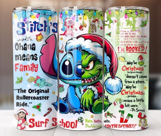 Discover Blue Alien & Mean Green Holiday Mashup 20oz Tumbler Funny Christmas Cartoon Cup