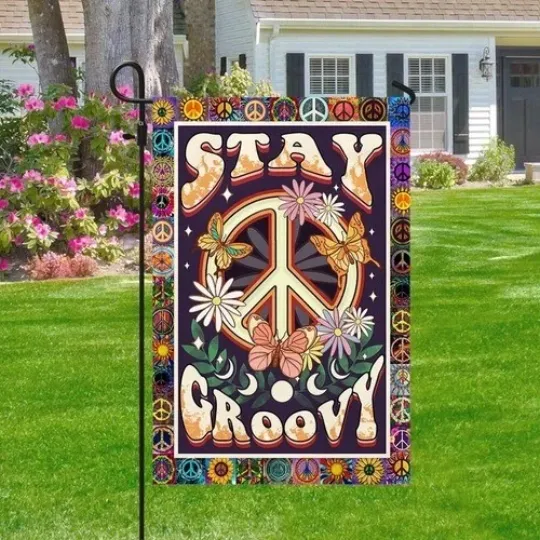 Discover Stay Groovy Hippie Flag Graden Flag Christmas Gift Holiday