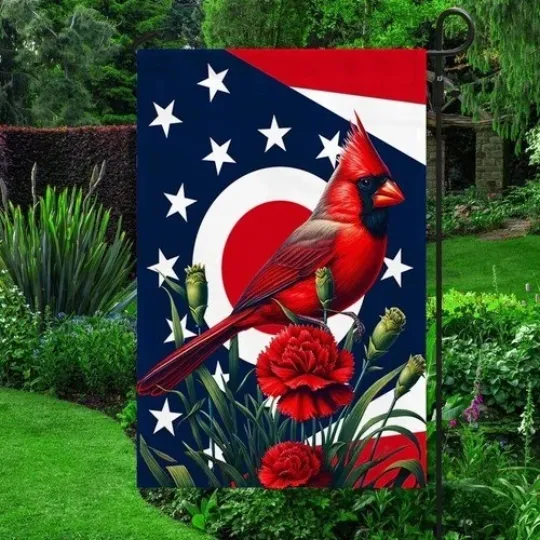 Discover 0hio State Cardinal and Scarlet Carnation Flower Flag Graden Flag