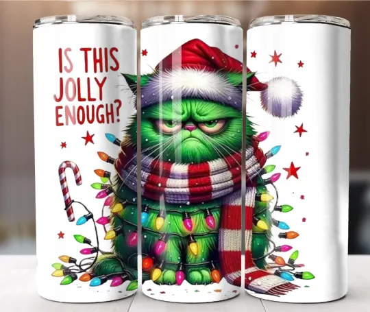 Discover Is This Jolly Enough Grumpy Cat Christmas 20oz Tumbler Funny Holiday Mood Cup