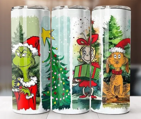 Discover Mean Green Holiday Crew Vibes 20oz Tumbler Funny Christmas Cartoon Style Cup