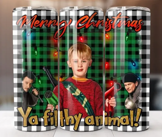 Merry Christmas Ya Filthy Animal 20oz Tumbler Plaid Holiday Classic Cup