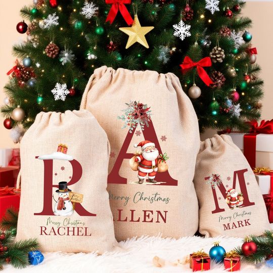 Discover Personalized Santa Sack, Large Christmas Sack, Personalized Christmas Toy Sack with Name Initial, Christmas Gift Bags, First Christmas Gifts