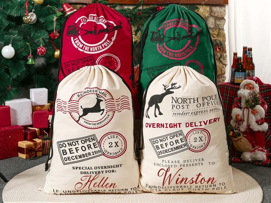 Discover Custom Name Christmas Santa Bag,Christmas Gift Bags for Kids and Adults,Santa Delivery Sack,Extra Large Santa Bag,Personalized Christmas Bag