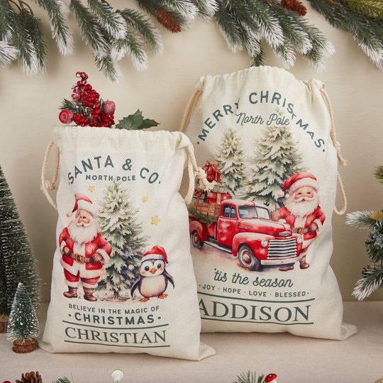 Discover Personalized Large Santa Sack,Christmas Family Santa Bag,Custom Name Santa Gift Bag, Christmas Gift Bag,Holiday Gift Bag,Xmas stocking