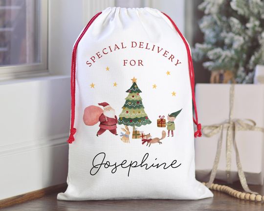 Discover Personalized Santa Sack, Custom Christmas Present Sack, Holiday Gift Bag, Special Delivery Name Bag