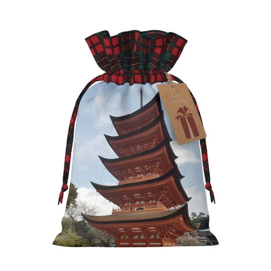 Discover Japanese Inspired Christmas Santa Sack  Polyester Gift Bag Featuring Iconic Japan Landmarks & Cultural Designs