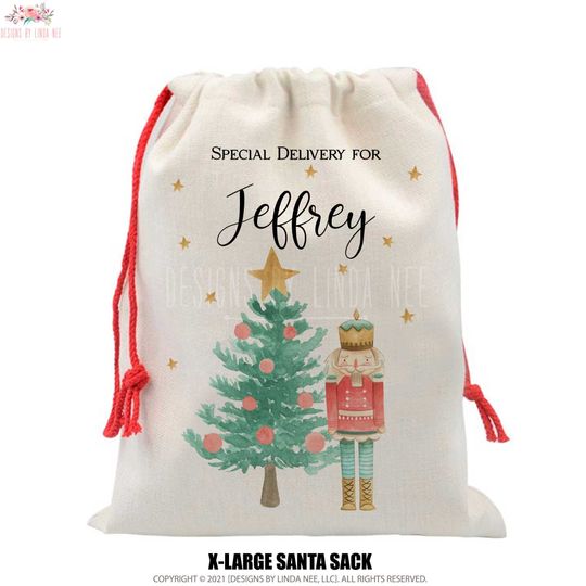 Discover Nutcracker Santa Sack, Personalized Christmas Gift Bag (Linen, 20x26")