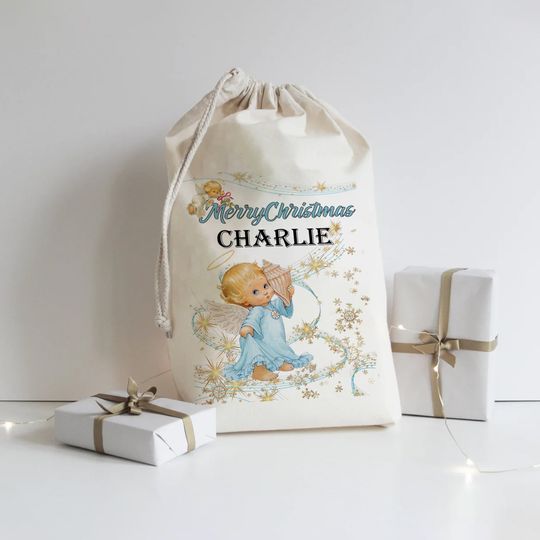 Discover Personalised Angel Design Christmas Santa Sack, XL size Cotton Gift Bag