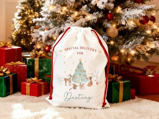 Discover Personalised Christmas Eve Box Nutcracker Ballerina Reindeer Gift Bag for Kids Christmas, Special Delivery Christmas Santa Sack with Name