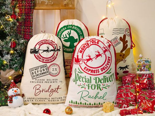 Discover Custom Name Christmas Santa Bag,Jumbo Santa Bag with Name,Personalized Large Santa Sack,Christmas Gift Bag,Holiday Gift,Xmas Stocking Sack
