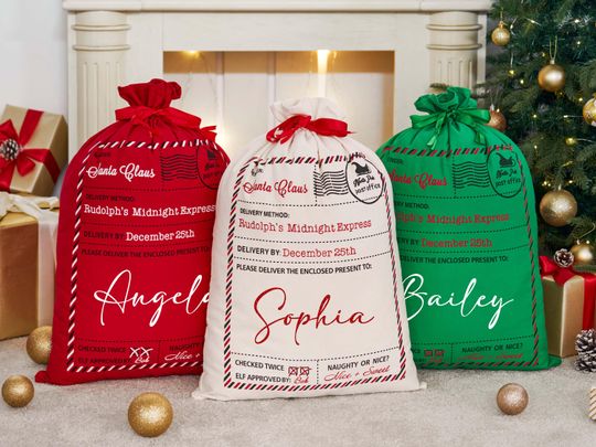 Discover Personalized Large Santa Sack,Christmas Family Santa Bag,Stocking Sack with Name,Christmas Gift Bag,Holiday Gift Bag for Kids,Holiday Decor