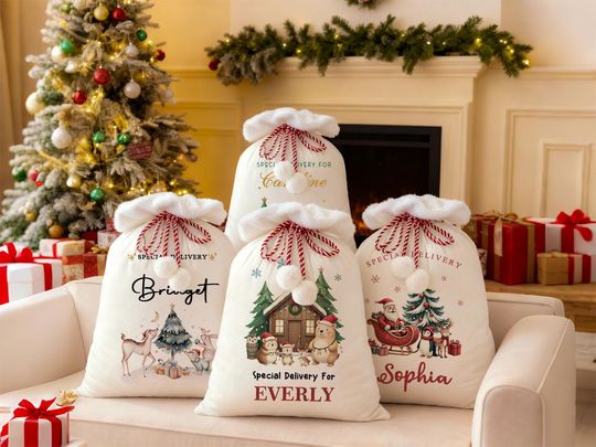 Discover Custom Large Velvet Santa Sack, Personalized Christmas Gift Bag,Holiday Gift Bag With Name,Family Xmas Sack,Xmas Stocking Sack,Gift For Kids