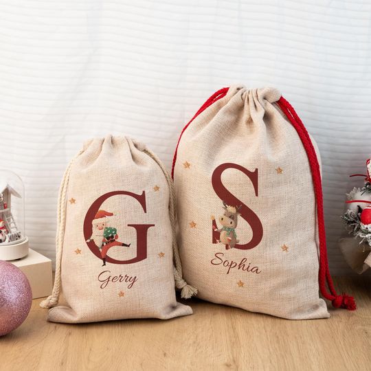 Discover Personalised Santa Sack,Christmas Sack,Personalised Christmas Toy Sack with Name & Initial,Christmas Gift Bag,Xmas Gift Sack for Children