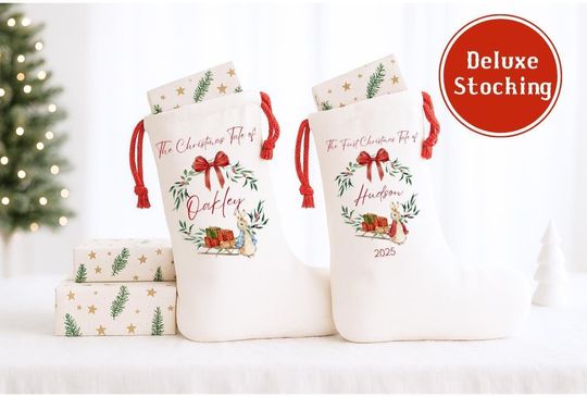 Discover Personalised Christmas Stockings Peter Rabbit Personalised Gift Stockings for Kids, Family Xmas Eve Sack Name Christmas Stockings Xmas Gifts
