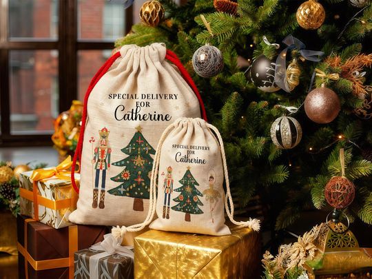Discover Personalised Christmas Eve Box Nutcracker Ballerina Gift,Bag for Kid Christmas,Special Delivery Christmas Santa Sack with Name,Xmas stocking